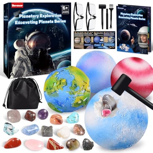 Herenear La Lune Kit de Fouille pour Enfants, Jouets de Fouille ArchéOlogique avec Pierre Precieuse et MinéRaux - Découverte Roches et MinéRaux, Kit Scientifique pour Les 6+ Ans