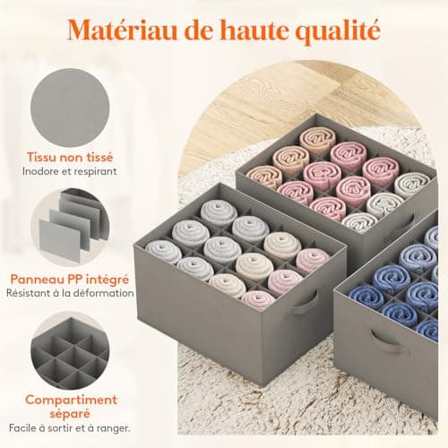 Lifewit Lot de 3 Organisateur Armoire, 12 Cellules Boite Rangement Vetement, Rangement Tiroir, Placard, Rangement Dressing pour Jeans, Pantalons, Pulls, Serviettes, T-shirts, 43 X 33 X 24 cm,