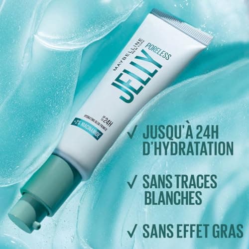 MAYBELLINE NEW YORK - Poreless Jelly - Base De Teint Floutante - Floute & Hydrate Pendant 24H* - Texture Gel Ultra-Fraîche - 2 % De Niacinamide - Technologie Water Jelly - Sans Effet Gras - 30 ml