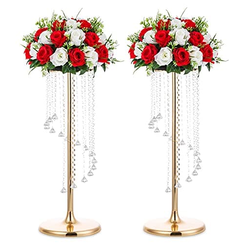 Nuptio Centres Table Mariage Vases Or - 2 Pièces 70cm Haut Vase À Fleurs Cristal Support Fleurs Métal pour Les Décorations Tables Fête