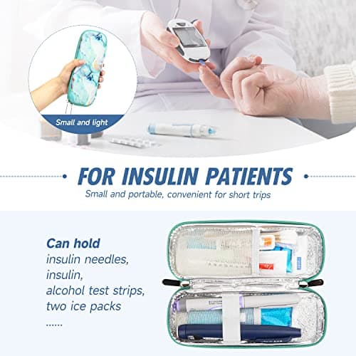 YOUSHARES Pochette Isotherme Insuline -Trousse Isotherme Medicament pour Stylo d'insuline, Seringues, Aiguilles et d'autres Accessoires Medicaux pour Diabétique avec 2 Sac de Glace(Marbre Vert)