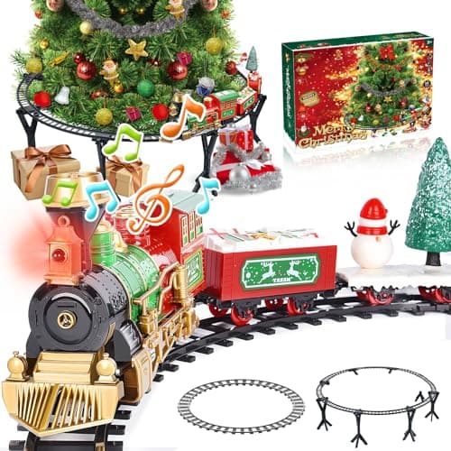 Herenear Train électrique de Noël, Train de Noël sous Le Sapin, Train de Noël Classique et Créatif, Cadeau Jeu de Rails de Train pour Enfants Garçons et Filles 3 4 5 6 7 8 9 Ans (sous l'arbre)
