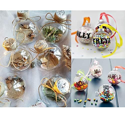 ilauke 12 Boules de Noël en Plastique Transparent à Remplir,8cm Boule Noel Transparente avec 2m Plume Rose+2m Corde,Ronde Acrylique Remplissable Boule pour Arbre de Noël Décoration Intérieur Extérieur