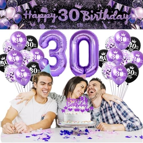 Décoration Anniversaire 12 Ans Fille - Bannière, Ballons, Topper Gâteau Violet