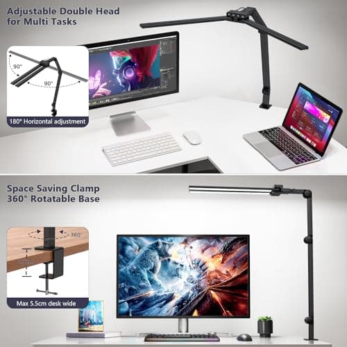 KableRika Lampe de Bureau avec Télécommande, 24W 80cm Double Tête, Grande Lampe Bureau LED Puissante, 4 Luminosité & Températures, lumiere bureau avec pince pour Design, Lecture, Dessin, Moniteur