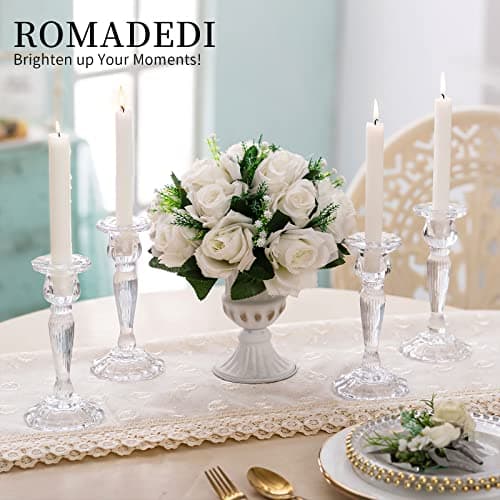Romadedi Chandelier Bougeoir Verre Mariage - Lot de 2 Bougeoir Decoratif Transparent pour Noel Decoration Maison, Supports pour Bougies Coniques Centre de Table Salon Chambre 18cm