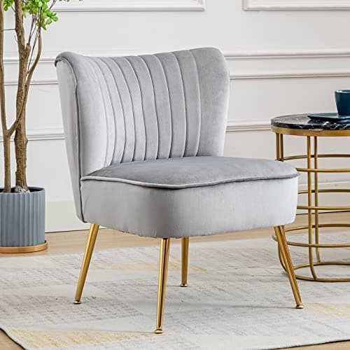 Wahson Fauteuils en Velours Fauteuil de Salon Confortable, Fauteuil Scandinave avec Pied Doré et Siège Épais, Chaise Salon Rembourrée pour Salon et Chambre. Gris