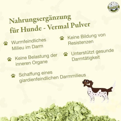 Vermifuge Naturel pour Chien Vermal de Bellfor - 80 g. Prophylaxie Contre Les Infestations de vers avec Farine de Coco et Graines de Courge, Renforce Le Système Immunitaire.