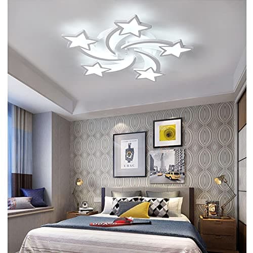 Qcyuui Dimmable Led Plafonnier 60w Plafonnier Acrylique Moderne, Lustre De Forme 5 Étoiles Éclairage Pour Plafond De Salon De Chambre D'enfant, Télécommande Inclus