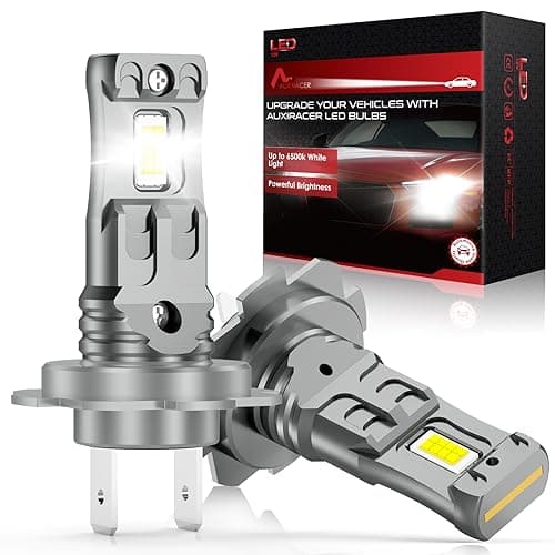 AUXIRACER Ampoule LED H7, puce CSP 6500K 500%, lampe H7 LED automobile feux de route et feux de croisement, ampoule extérieure, remplacement des lampes halogènes et xénon (2 lampes)