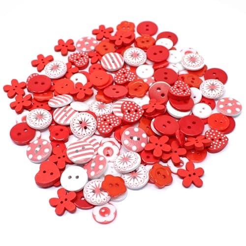 Mélange de boutons rouge / blanc, en bois, acrylique et résine, pour la décoration de cartes, 150 pièces