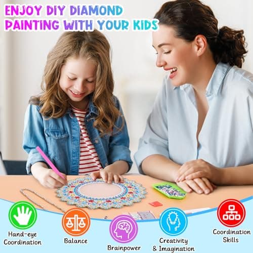 WuGU Diamond Painting Miroir Kit, 5D DIY Mandala Miroir Maquillage Diamant, Miroir à Peinture Diamant, Idee Cadeau Artisanat Cadeaux Filles Adolescentes et Adultes-C
