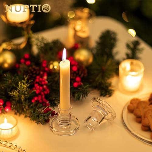 NUPTIO Bougeoir Verre Chandelier Lot de 10 Bougeoir en Verre Transparent Bougies à Réchauds en Forme de Pilier Centre de Table pour la Décoration des Dîners de Noël