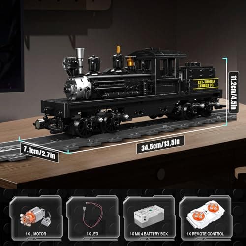 Mould King 12032 Technologie Locomotive à Vapeur Train Modèle Blocs de Construction, 880 Pièces Ensemble de Locomotive avec Phares Télécommande Pince Blocs de Construction Ensemble de Construction