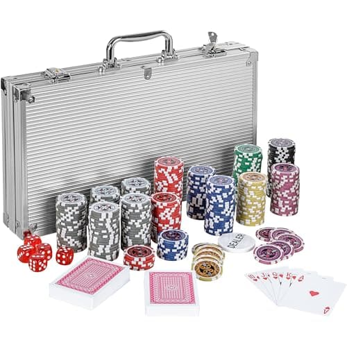 GAMES PLANET Mallette de Poker avec 300 jetons Laser, édition Argent/Or/Noir - Sélection: Argent