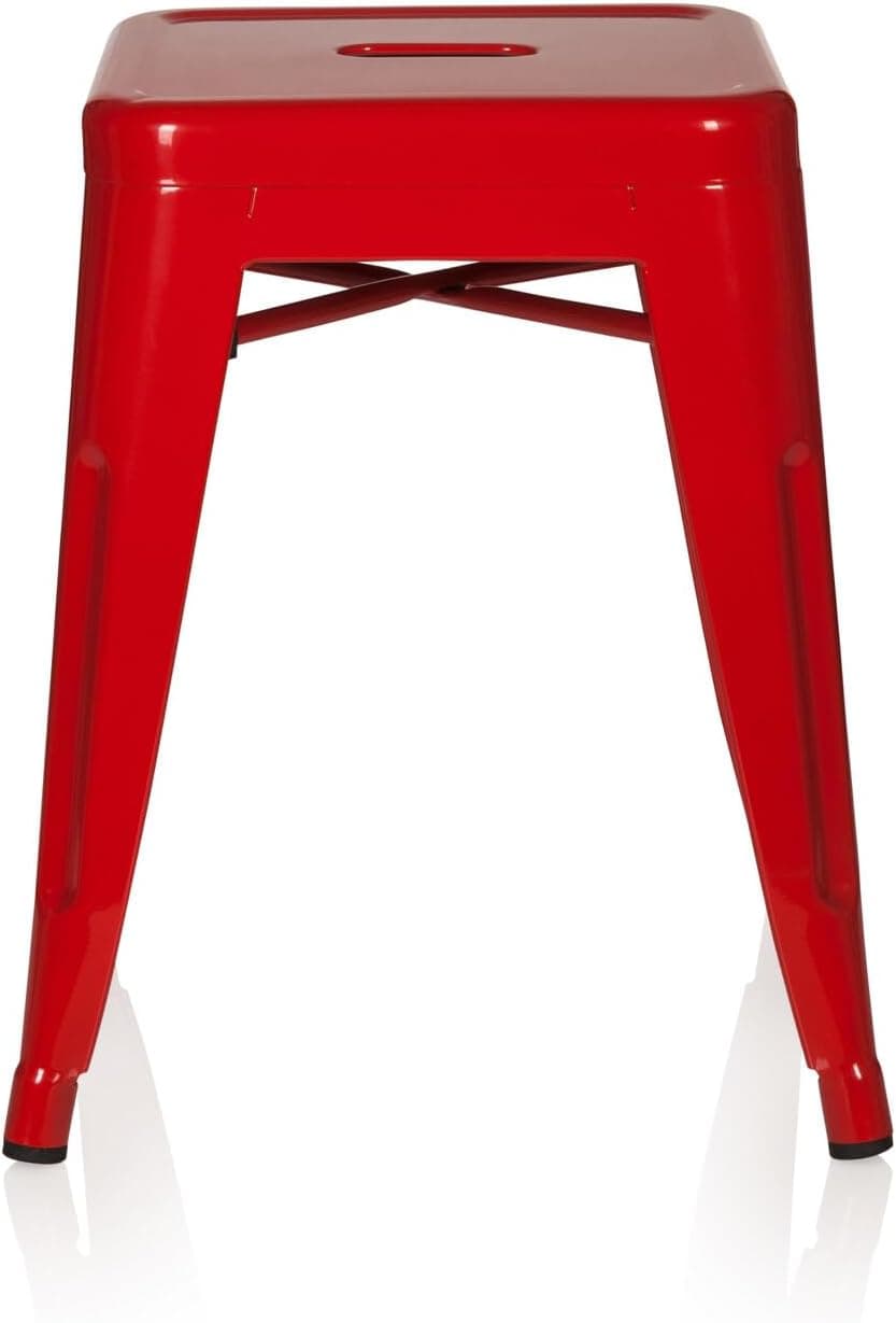 hjh OFFICE 645001 Tabouret bistrot VANTAGGIO Métal Rouge, Tabouret au Look Industriel et Moderne, empilable | Construction en acier robuste, charge jusqu'à 150 kg, rouge
