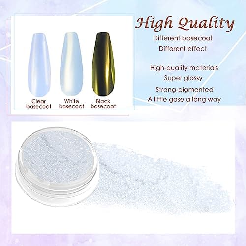 Laza Mermaid Pearl Chrome Nail Powder, Glazed Donut Metallic Mirror Effect Pigment, Iridescent Aurora Nail Glitter Holographic Fairy Dust Gel Nail Art Supplies Nail Techs, Resin Craft – Pearl White