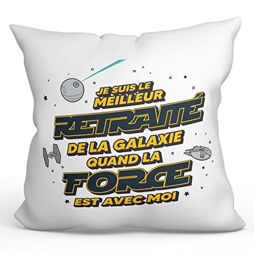 Mugffins Coussins/Oreillers avec Rembourrage pour RETRAITÉ Homme - 40x40 cm - en Français - Meilleur de Galaxie Quand Force avec Moi - Cadeau Original