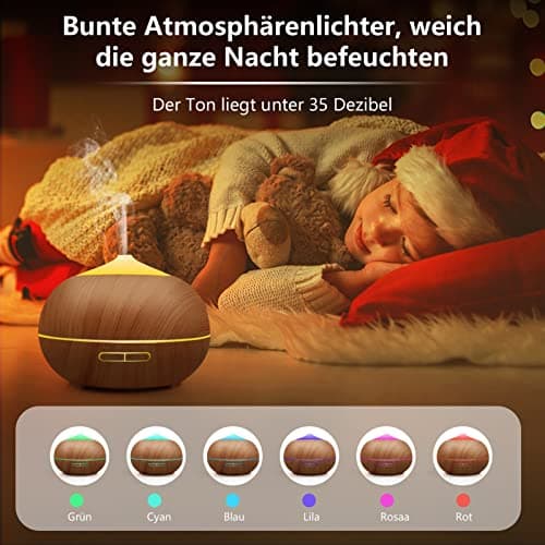 Humidificateur d'air Diffuseur d'Huiles Essentielles: 400ml Humidificateur Ultrasonique Diffuseur Aromathérapie avec 4 réglages de minuterie 7 Couleurs Lumières LED pour la Maison Bureau Chambre