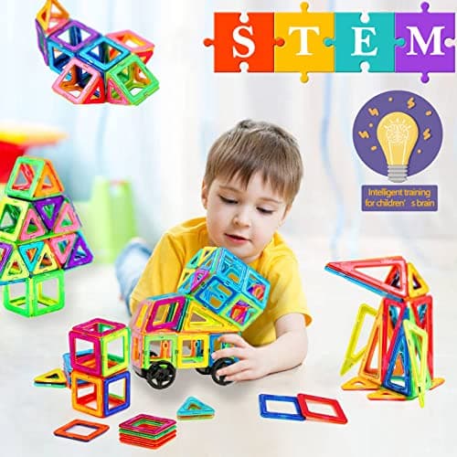 Jokooan Construction Magnétique Enfant(75 Pièces), Jeux de Construction Aimanté Blocs Magnétique Jeux Montessori Educatif Cadeau pour Les Enfants 4 5 6 Ans