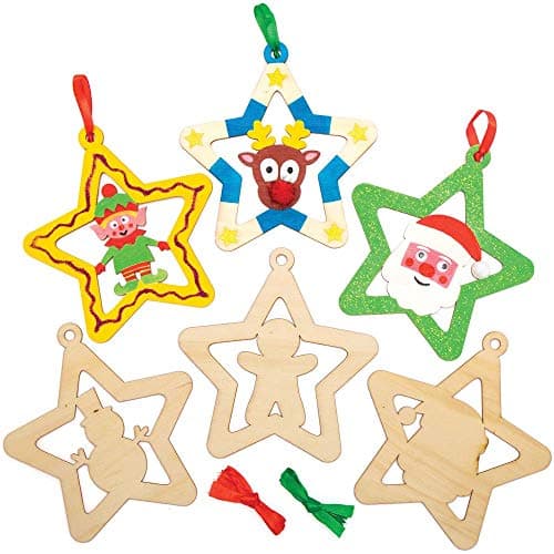 Baker Ross AX415 Kit De Boules Étoile En Bois - Paquet De 10, Ornements Pour Le Sapin De Noël, Loisirs Créatifs Pour Enfants Et Adultes