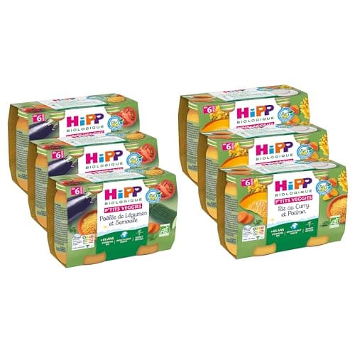 HiPP Biologique P'tits Veggies 2 Variétés dès 6 Mois 6 Paquets de 2 Pots de 190g