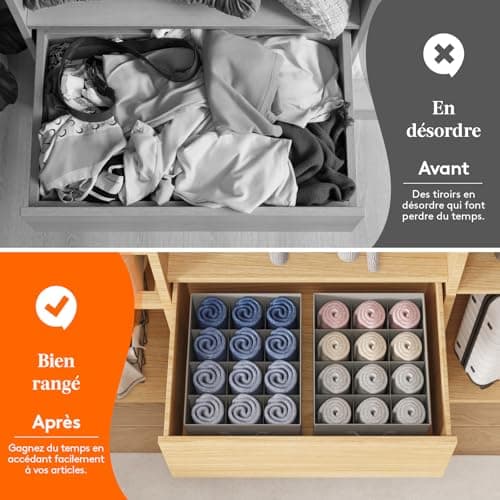 Lifewit Lot de 3 Organisateur Armoire, 12 Cellules Boite Rangement Vetement, Rangement Tiroir, Placard, Rangement Dressing pour Jeans, Pantalons, Pulls, Serviettes, T-shirts, 43 X 33 X 24 cm,