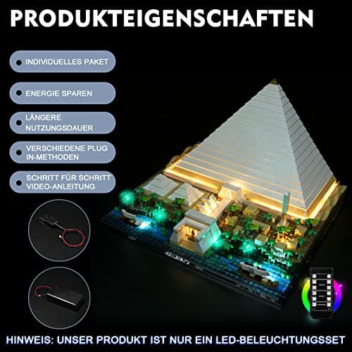 Kit d'éclairage LED pour Lego 21058 Architecture Cheops Pyramid Kit de Construction (lumières Uniquement) Kit d'éclairage télécommandé Compatible avec Lego La Grande Pyramide de Gizeh