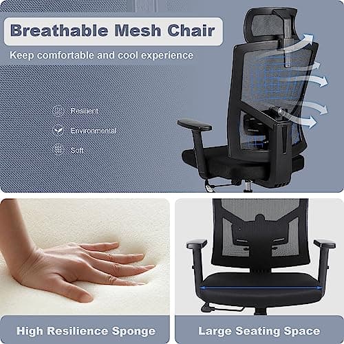 Youhauchair Chaise Bureau Ergonomique, Chaise de Bureau avec Appui-tête et Accoudoirs Réglables, Fauteuil de Bureau avec Support Lombaire Réglable, Siege Bureau, Office Chair