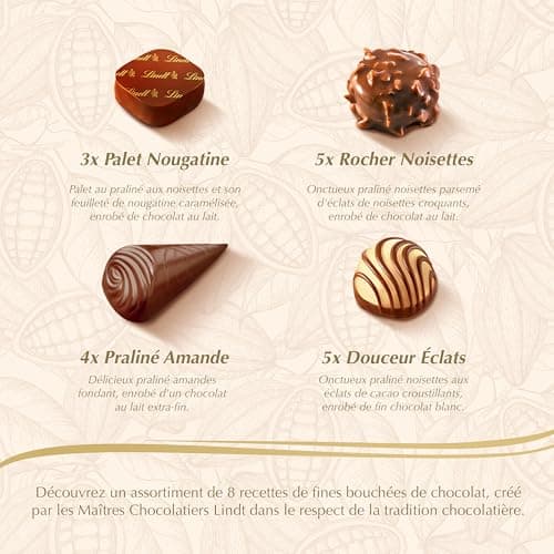 Lindt - Boîte CONNAISSEURS Pralinés - Assortiment de Chocolats au Lait et Noirs Pralinés - Idéal pour Noël, 409g