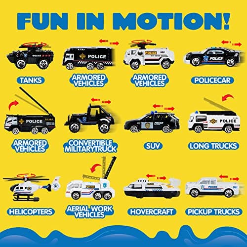 JOYIN Ensemble de Jouets de Camion de moulé sous Pression 25 en 1, Ensemble de véhicules de Jeu dans Un Camion Porteur, Cadeaux d'anniversaire pour Enfants (Voitures de Police)