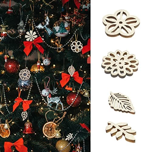 VGOL Lot de 100 tranches de bois décoratives en forme de fleur et de feuille pour bricolage, scrapbooking, fabrication de cartes
