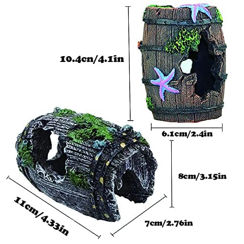 Décorations d'Aquarium, 2 Pièces Aquarium Ornement Résine, Ornements Baril Cassé, RéSine DéCoration Fish Tank, Grotte Aquarium Decoration Cave Artificielles, pour Décorations Aquarium ou Maison
