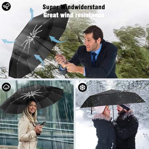 Herreicher Parapluie Pliant Résistant au Vent - Nouveau Automatique Parapluie Solide aux Tempêtes Portable Compact Double Toit Coupe-vent Ventilé De Voyage Grand Pour Homme et Femme (Noir)