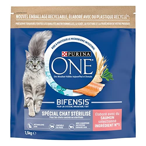 PURINA ONE Bifensis Chat Stérilisé Croquettes au Saumon pour Chats Adultes Sac de 1,5kg | Lot de 6