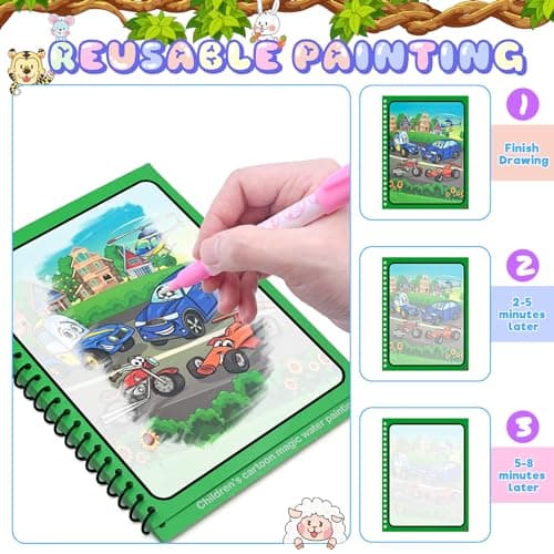 Januts 5 Pièces Livre de Dessin Magique de L'eau Coloriage Réutilisable Graffiti Livre Magique à L'Eau Animaux Thèmes Livres de Coloriage à l'eau Garçons et Filles avec Des Stylos
