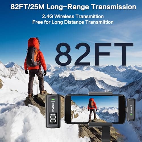 LVVIACE Micro Cravate pour iPhone iPad avec étui de Chargement de 40 Heures pour l'émetteur et l'affichage Numérique, Micro Cravate sans Filde 82 Pieds avec Annulation de Bruit (Lightning)