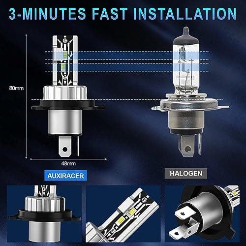 AUXIRACER Ampoule H4 LED,80W 6500K 12V Blanc Froid,ampoule led H4 IP68 étanche,H4 Lampadine per Fari Auto,Ampoules Auto de Rechange Pour Lampes Halogènes et Kit Xénon, 2 Ampoules
