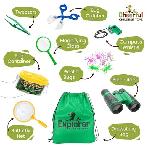 Cheerful Children Toys Kit Explorateur pour Enfants - Déguisement Aventurier avec Chapeau d’Explorateur et Gilet Cargo - pour Garçons et Filles de 3 à 7 Ans, Jouets Éducatifs STEM