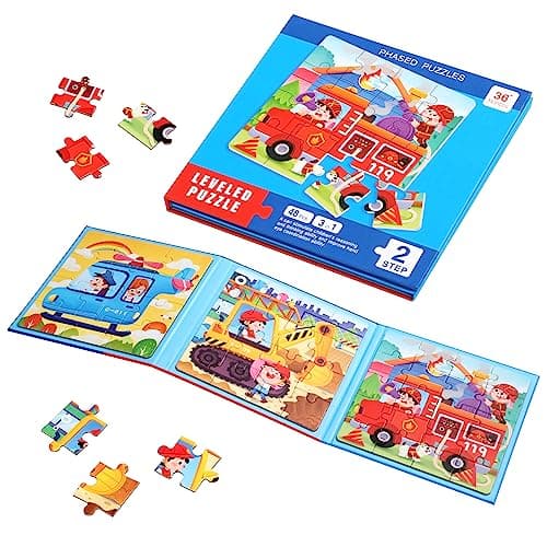 Jouet Puzzle en Magnétique pour Enfant, Montessori Puzzle en Bois de Véhicules Livre de Puzzle Assorti Jouet Éducatifs Apprentissage Cadeau pour Fille Garçon 3 4 5 Ans (Transport)