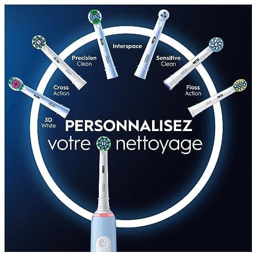 Oral-B Pro 3000 Brosse À Dents Électrique Pour Adultes, Idée Cadeau Noël Homme / Femme, 2 Brossettes Crossaction, 3 Modes De Brossage, Blancheur, Nettoyage Quotidien, Pour Des Gencives Sensibles