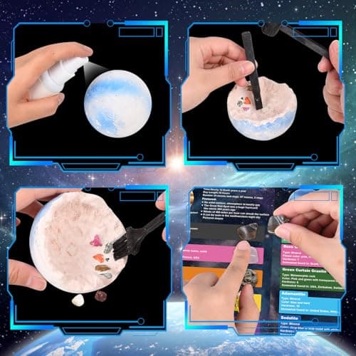 Herenear La Lune Kit de Fouille pour Enfants, Jouets de Fouille ArchéOlogique avec Pierre Precieuse et MinéRaux - Découverte Roches et MinéRaux, Kit Scientifique pour Les 6+ Ans