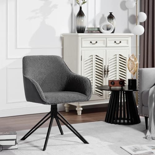 WOLTU Chaise Salle à Manger Pivotante, Lot de 2, Chaise Cuisine, Chaise Scandinave, Ergonomique, avec Dossier et Accoudoirs, Pieds en Métal, Tissu Bouclette, Gris Foncé, EZS11dgr-2