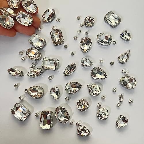 Yixinly 236 Pcs Strass a Coudre Verre, Gros Strass pour Couture avec Griffe, Strass Argenté Strass Vetement, Rhinestones Strass a Coudre, pour Vêtements DIY Artisanat, Chaussures, Sacs (Blanc)