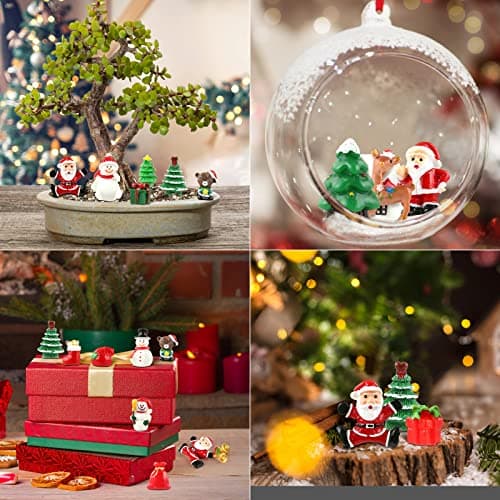 Naler Figurine Décorative Noël, 24pcs Miniature en Résine Personnage de Noël, Ornements Noël pour Décoration Maison Jardin Bricolage DIY Bonsai Table Empotement, Cadeau Enfant Noël Anniversaire Fête