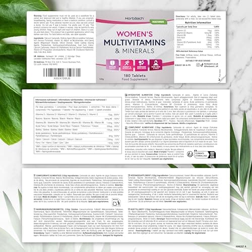 Multivitamines et Minéraux Femme | 180 Comprimés Vegan | pour Système Immunitaire et Soutien énergétique | Complément Alimentaire avec Fer Calcium Biotine et Acide Folique | par Horbaach