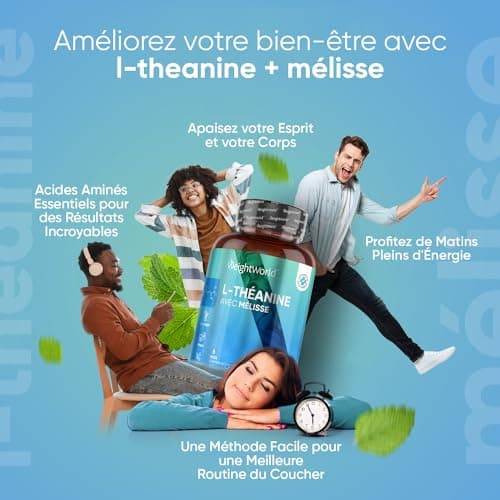 L-Theanine 500mg - 180 Gélules Vegan (6 Mois) - Camellia Sinensis, Acide Aminé de Thé Vert Enrichi en Mélisse - Alternative au GABA Sans Somnolence - Sans Stéarate de Magnesium & Sans Fructose