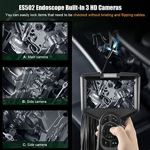 Caméra Endoscopique Canalisation 10m, HIACINTO Endoscope Industriel à 3 lentilles 1080P, Caméra d'inspection IPS 5" avec 10 LED Réglables, Caméra Etanche IP68, Conduits HVAC (Câble Détachable)