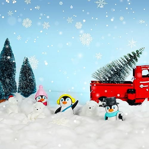 BELLE VOUS Lot de 12 Figurines Noel Décoration - Petit Personnage Miniature en Résine pour l’Artisanat, Jardin Féerique de Poupées & Decorations de Noel - Inclut Pingouins, Ours & Flocons de Neige