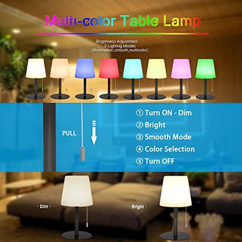 FUYO Lampe de table sans fil exterieur rechargeable dimmable RGB lampe de chevet portative 8 couleurs lampe de table étanche IP44 pour Jardin Salon Terrasse Intérieure exterieur décoration